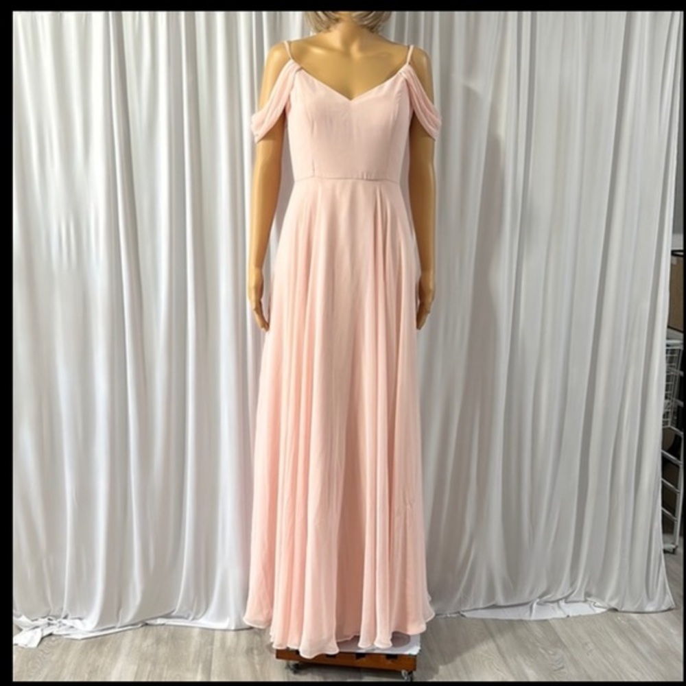 Dessy Group Peach Designer Off Shoulder Bridesmaid Dress Size 8